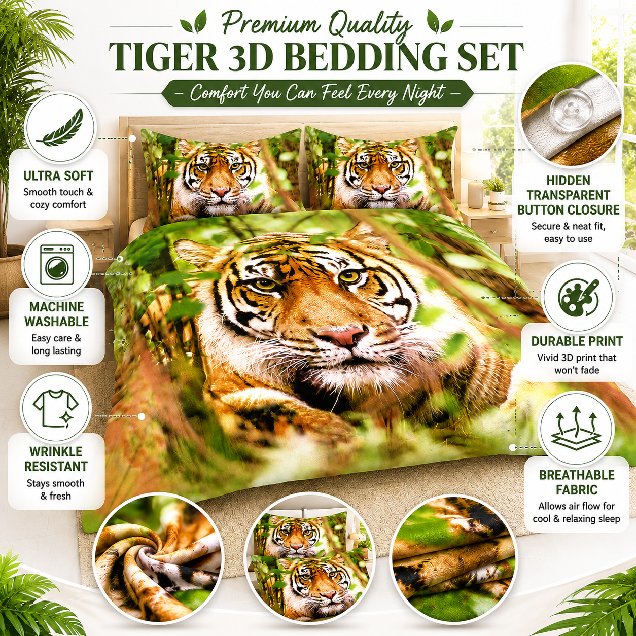 3D Animal Effect Duvet Cover Set – Animal Print Polycotton Bedding | Night Zone