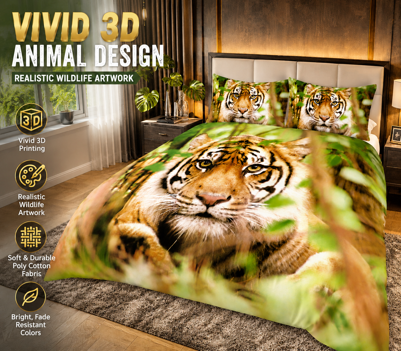 3D Animal Effect Duvet Cover Set – Animal Print Polycotton Bedding | Night Zone