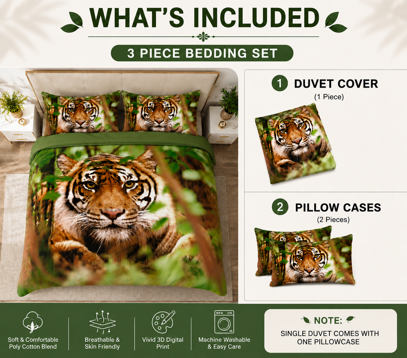 3D Animal Effect Duvet Cover Set – Animal Print Polycotton Bedding | Night Zone