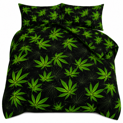 Cannabis Marijuana Weed Reversible Polycotton Duvet Cover Set – Easy Care Bedding | Night Zone