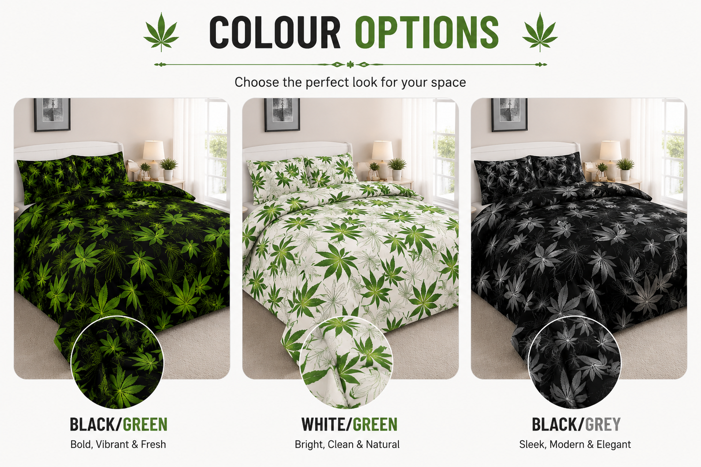 Cannabis Marijuana Weed Reversible Polycotton Duvet Cover Set – Easy Care Bedding | Night Zone