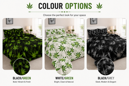 Cannabis Marijuana Weed Reversible Polycotton Duvet Cover Set – Easy Care Bedding | Night Zone