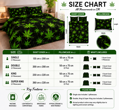 Cannabis Marijuana Weed Reversible Polycotton Duvet Cover Set – Easy Care Bedding | Night Zone