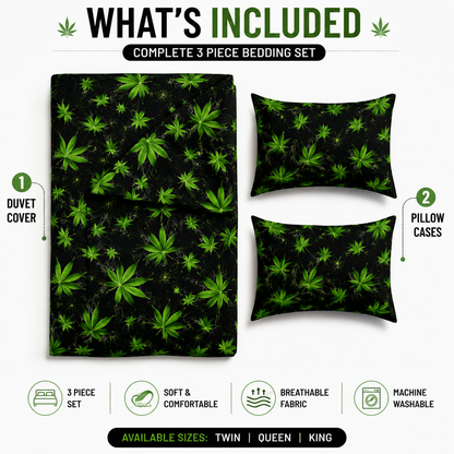 Cannabis Marijuana Weed Reversible Polycotton Duvet Cover Set – Easy Care Bedding | Night Zone
