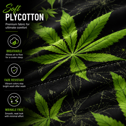 Cannabis Marijuana Weed Reversible Polycotton Duvet Cover Set – Easy Care Bedding | Night Zone