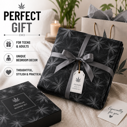 Cannabis Marijuana Weed Reversible Polycotton Duvet Cover Set – Easy Care Bedding | Night Zone