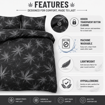 Cannabis Marijuana Weed Reversible Polycotton Duvet Cover Set – Easy Care Bedding | Night Zone
