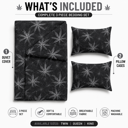 Cannabis Marijuana Weed Reversible Polycotton Duvet Cover Set – Easy Care Bedding | Night Zone