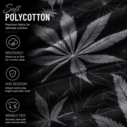 Cannabis Marijuana Weed Reversible Polycotton Duvet Cover Set – Easy Care Bedding | Night Zone