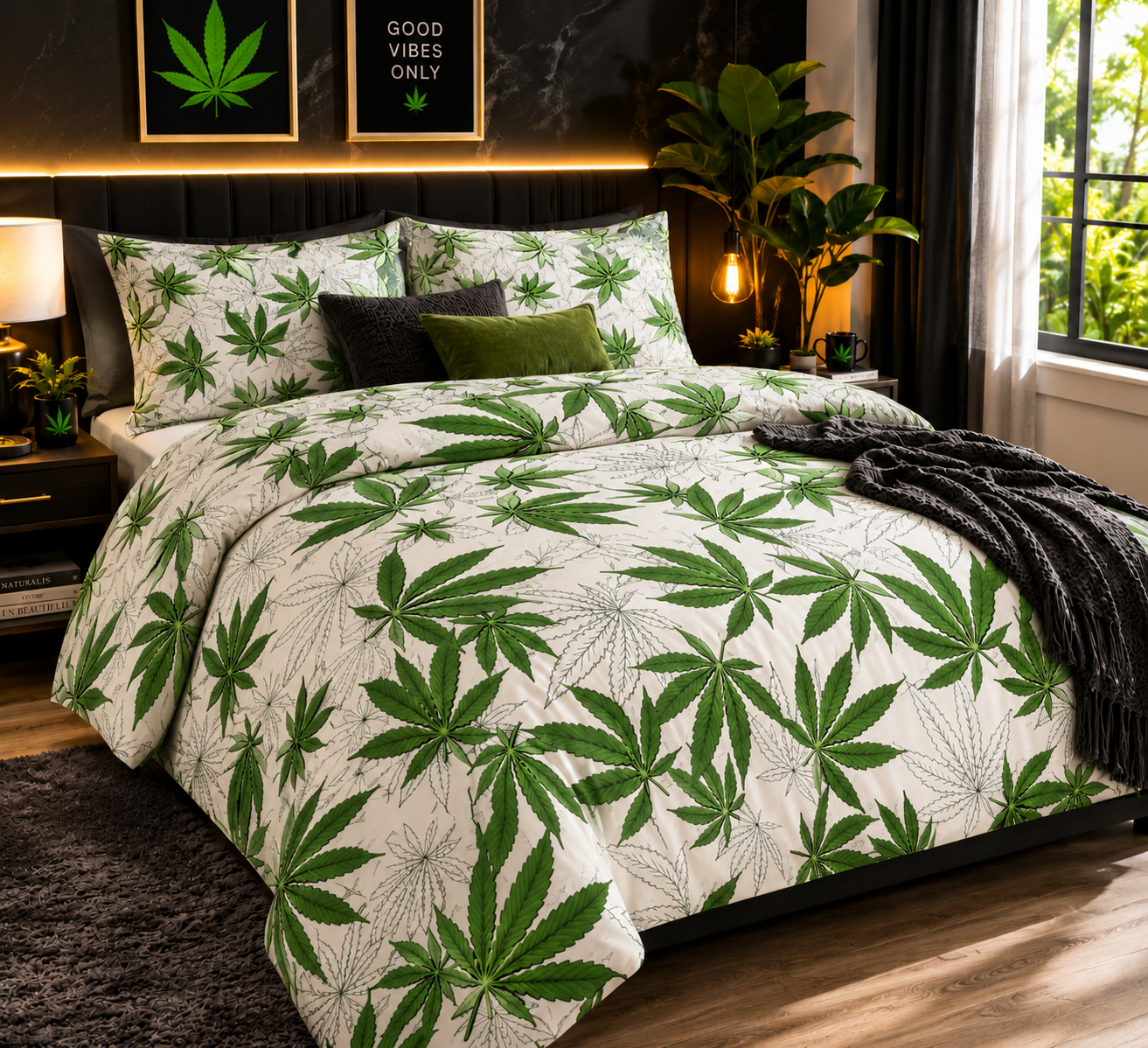 Cannabis Marijuana Weed Reversible Polycotton Duvet Cover Set – Easy Care Bedding | Night Zone