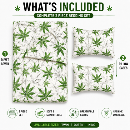 Cannabis Marijuana Weed Reversible Polycotton Duvet Cover Set – Easy Care Bedding | Night Zone