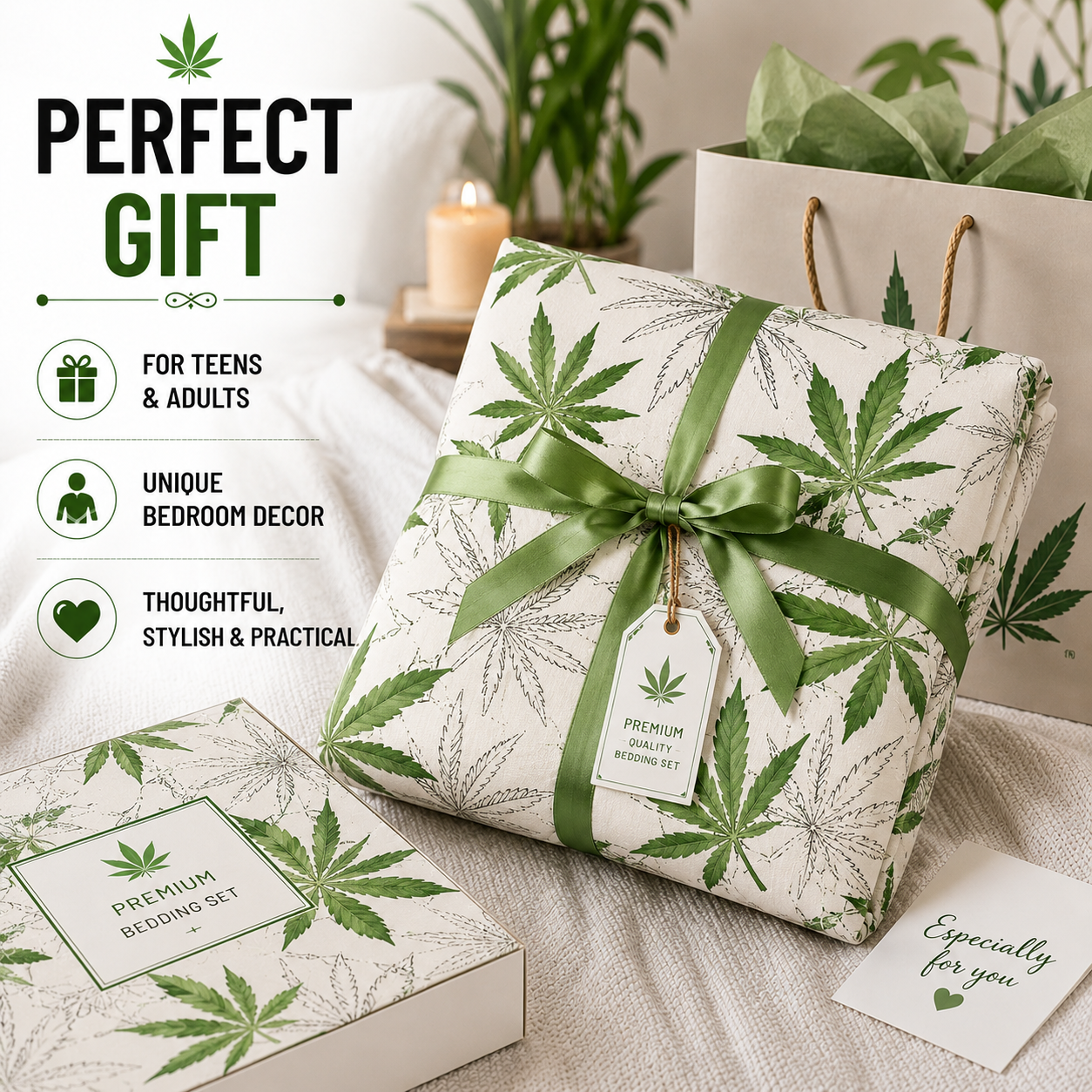 Cannabis Marijuana Weed Reversible Polycotton Duvet Cover Set – Easy Care Bedding | Night Zone
