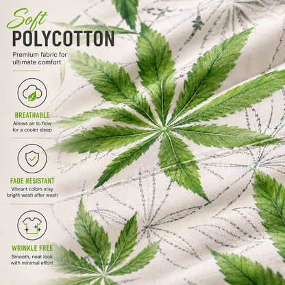 Cannabis Marijuana Weed Reversible Polycotton Duvet Cover Set – Easy Care Bedding | Night Zone