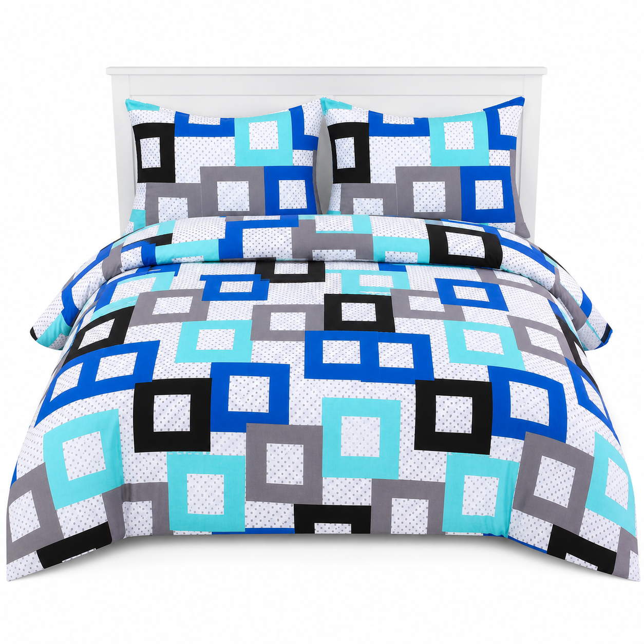 Douglas Luxury Geometric Squares Reversible Duvet Cover Set – Modern Easy Care Bedding | Night Zone