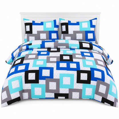 Douglas Luxury Geometric Squares Reversible Duvet Cover Set – Modern Easy Care Bedding | Night Zone