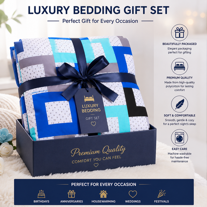 Douglas Luxury Geometric Squares Reversible Duvet Cover Set – Modern Easy Care Bedding | Night Zone