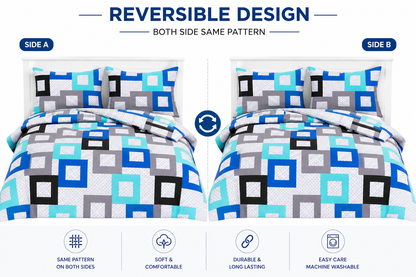 Douglas Luxury Geometric Squares Reversible Duvet Cover Set – Modern Easy Care Bedding | Night Zone