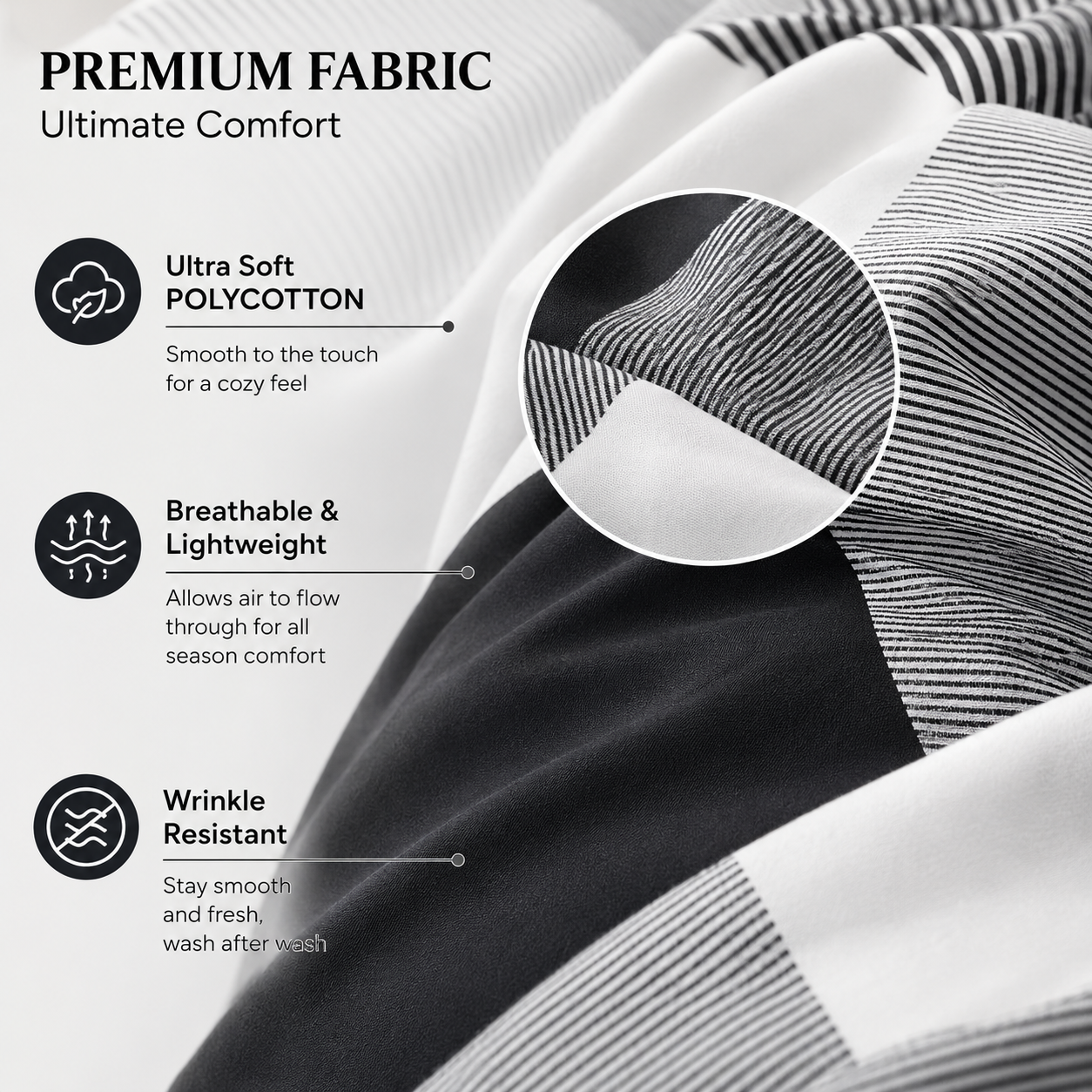 Larry Luxury Geometric Check Squares Reversible Duvet Cover Set – Modern Easy Care Bedding | Night Zone