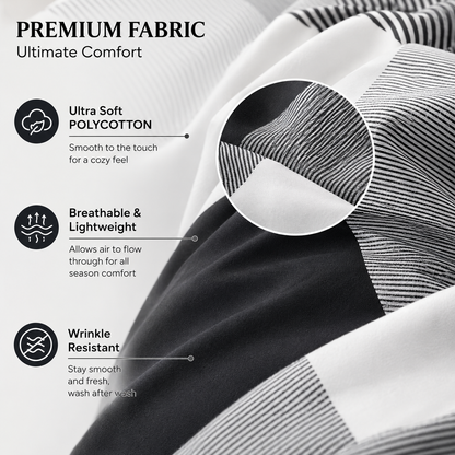 Larry Luxury Geometric Check Squares Reversible Duvet Cover Set – Modern Easy Care Bedding | Night Zone