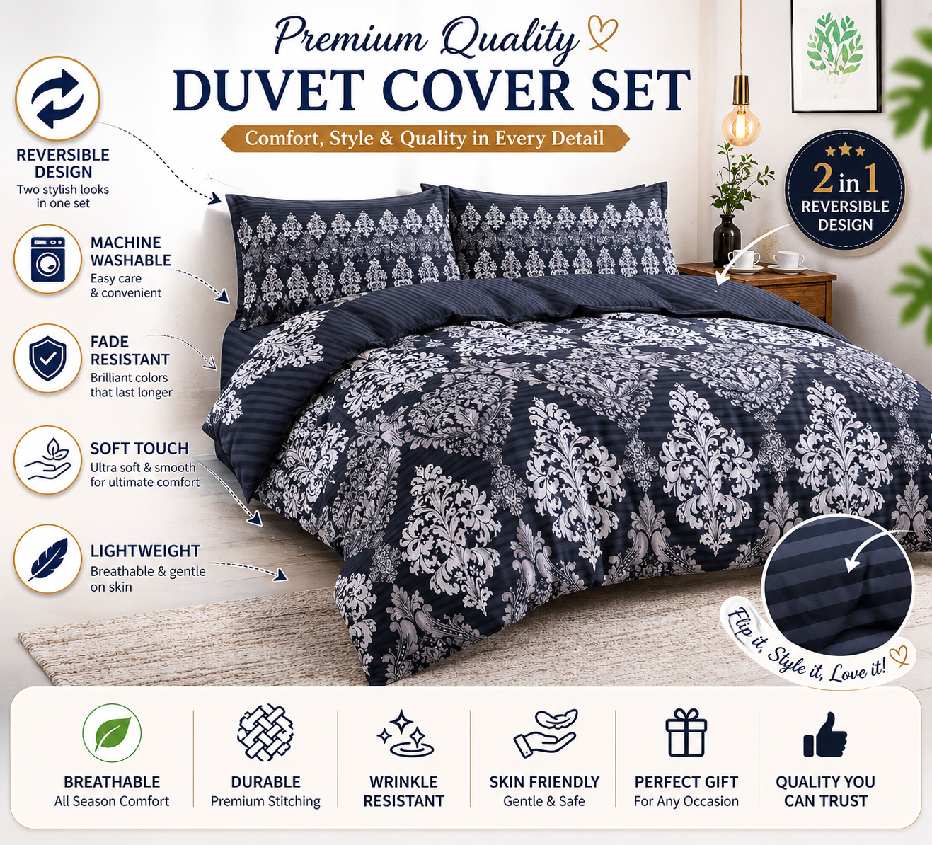 Tanya Reversible Floral Quilt Cover Bedding Set – Soft Easy Care Bedding | Night Zone