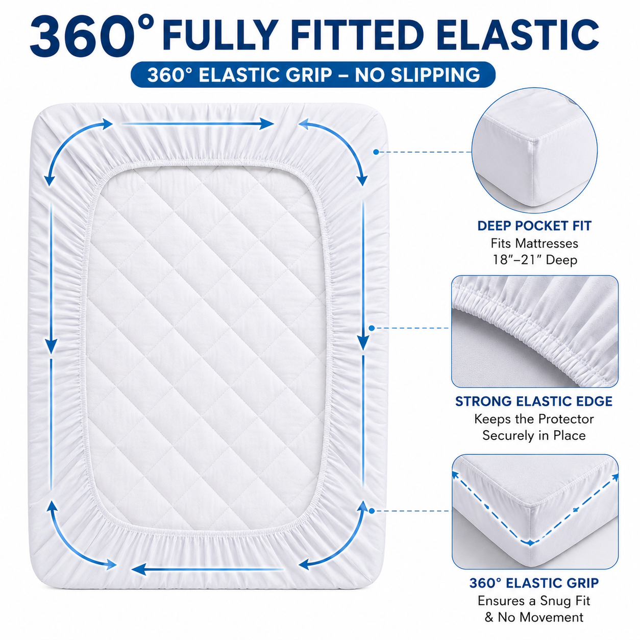 Quilted Mattress Protector 30cm Deep – Soft Breathable Mattress Cover | Night Zone
