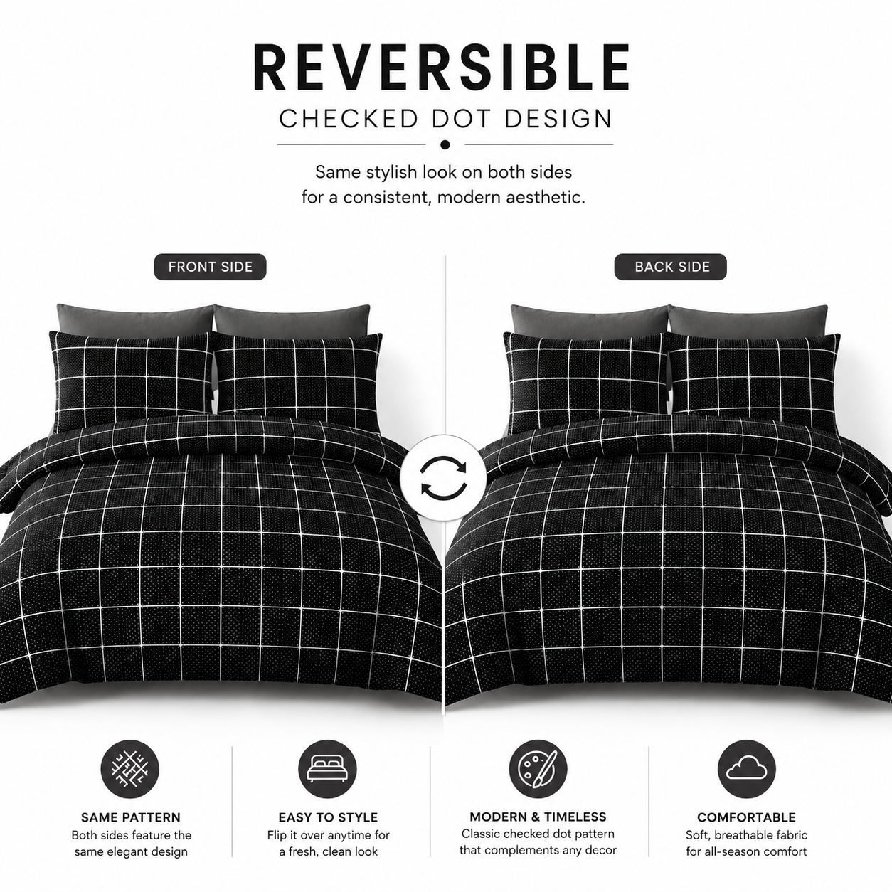 Mateo Reversible Quilt Cover Bedding Set – Soft Easy Care Modern Bedding | Night Zone