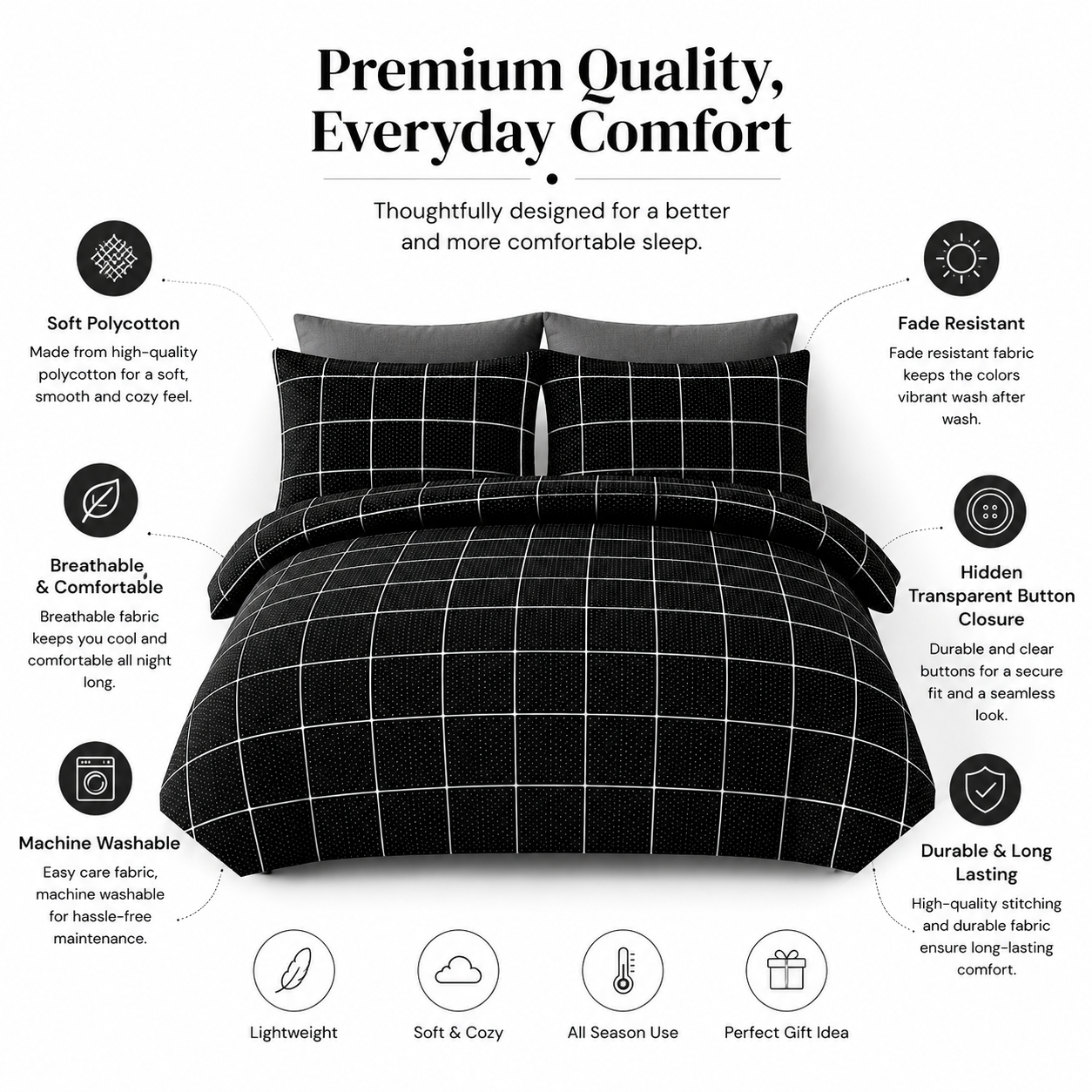 Mateo Reversible Quilt Cover Bedding Set – Soft Easy Care Modern Bedding | Night Zone