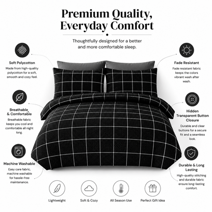 Mateo Reversible Quilt Cover Bedding Set – Soft Easy Care Modern Bedding | Night Zone