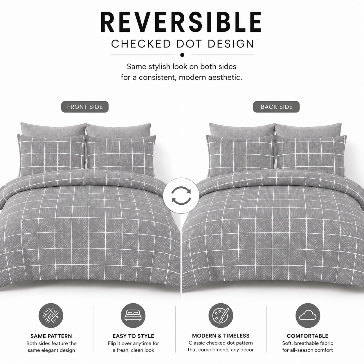 Mateo Reversible Quilt Cover Bedding Set – Soft Easy Care Modern Bedding | Night Zone