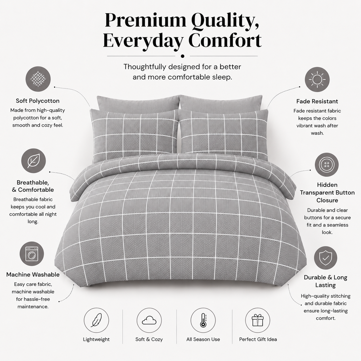 Mateo Reversible Quilt Cover Bedding Set – Soft Easy Care Modern Bedding | Night Zone