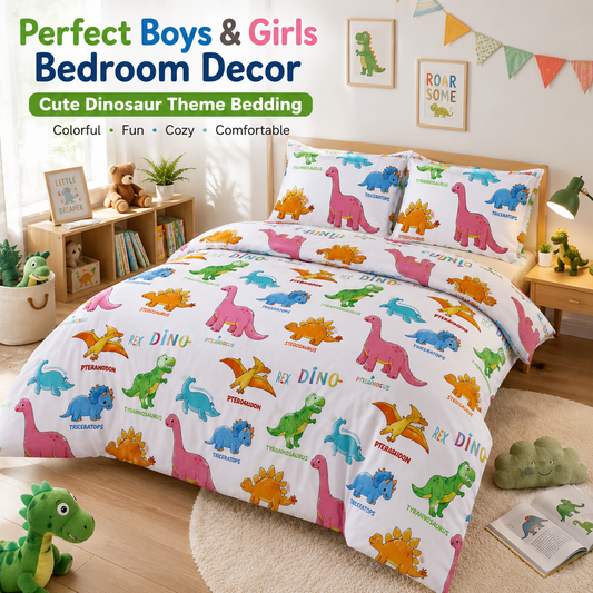 Baby Dinosaur Polycotton Duvet Cover Set – Kids Easy Care Dinosaur Bedding | Night Zone