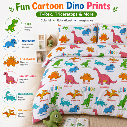 Baby Dinosaur Polycotton Duvet Cover Set – Kids Easy Care Dinosaur Bedding | Night Zone