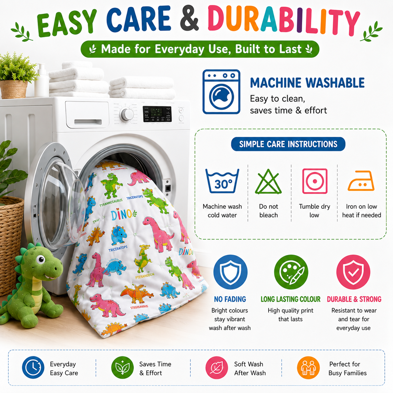 Baby Dinosaur Polycotton Duvet Cover Set – Kids Easy Care Dinosaur Bedding | Night Zone