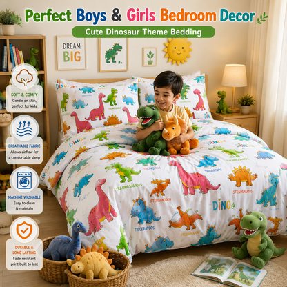 Baby Dinosaur Polycotton Duvet Cover Set – Kids Easy Care Dinosaur Bedding | Night Zone