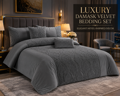 Damask Velvet Duvet Cover Set – Luxury Soft Touch Hotel Style Bedding | Night Zone