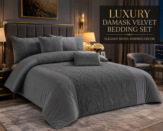 Damask Velvet Duvet Cover Set – Luxury Soft Touch Hotel Style Bedding | Night Zone