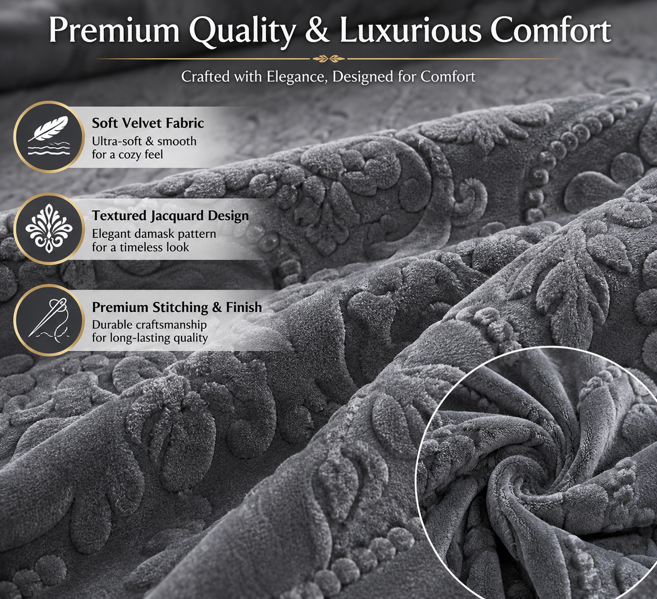 Damask Velvet Duvet Cover Set – Luxury Soft Touch Hotel Style Bedding | Night Zone