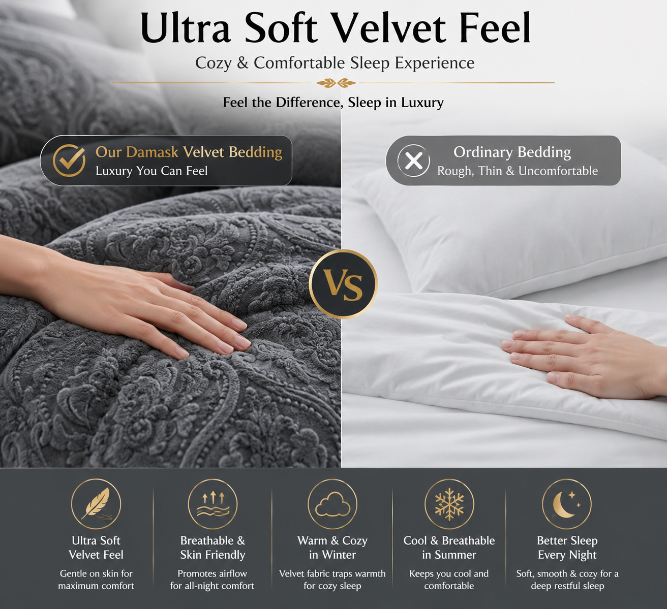 Damask Velvet Duvet Cover Set – Luxury Soft Touch Hotel Style Bedding | Night Zone