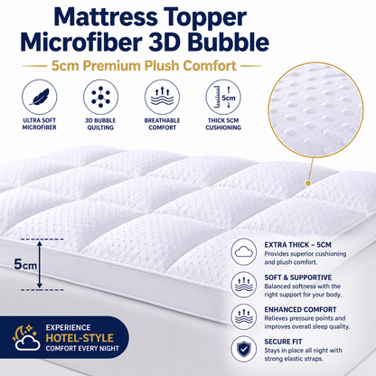 5cm Microfibre 3D Bubble Mattress Topper – Hotel Quality Comfort | Night Zone