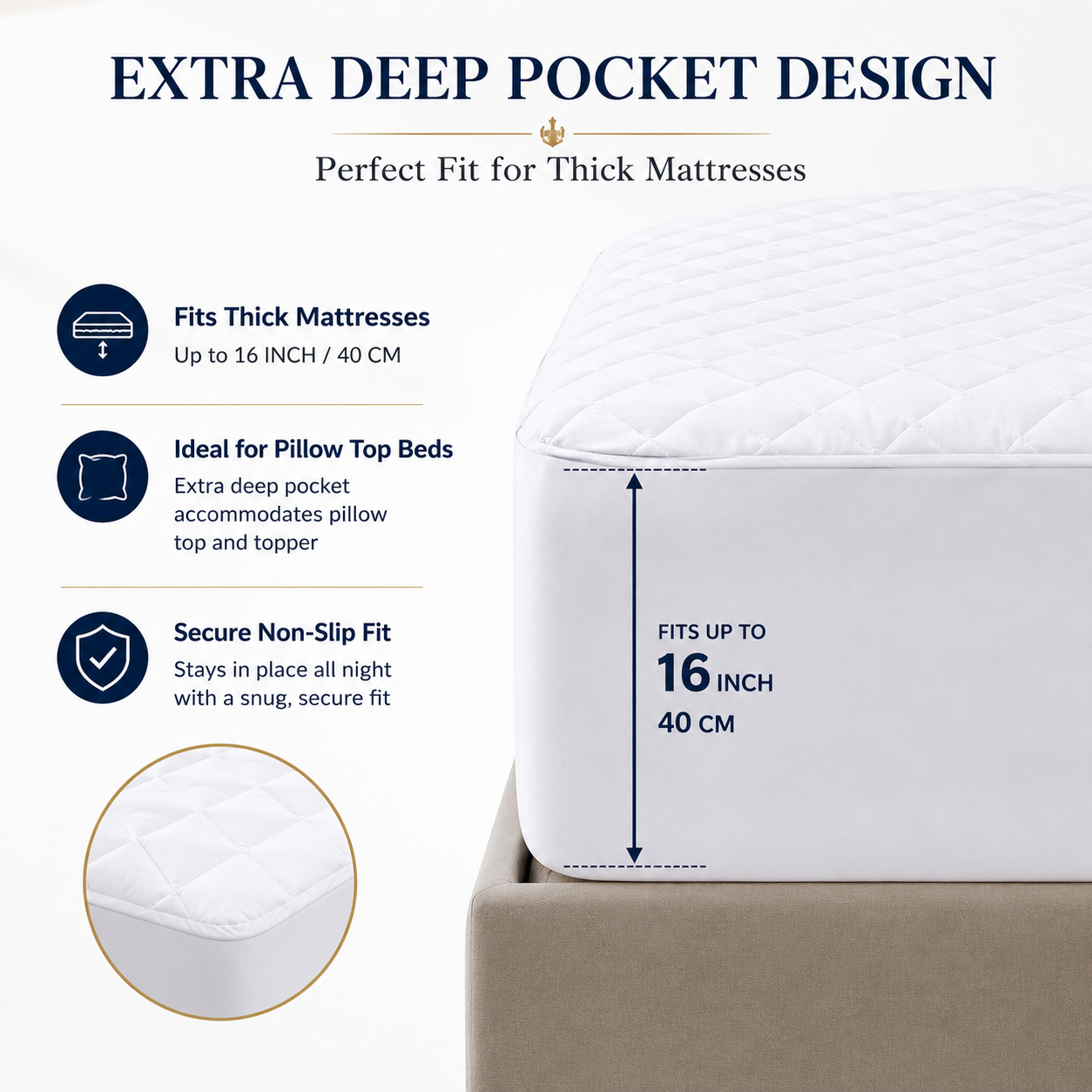 Mattress Protector 40cm Deep – 200 Thread Count Egyptian Cotton Quilted | Night Zone