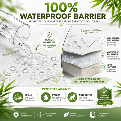 Bamboo Mattress Protector Waterproof 40cm Deep – Quilted Extra Deep Mattress Cover | Night Zone