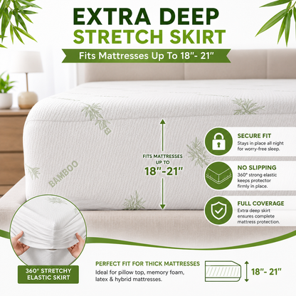Bamboo Mattress Protector Waterproof 40cm Deep – Quilted Extra Deep Mattress Cover | Night Zone