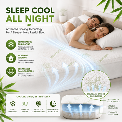 Bamboo Mattress Protector Waterproof 40cm Deep – Quilted Extra Deep Mattress Cover | Night Zone