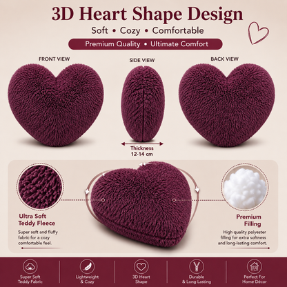 Teddy Cuddles Heart Shape Teddy Fleece Cushion – Soft Filled Decorative Cushion | Night Zone