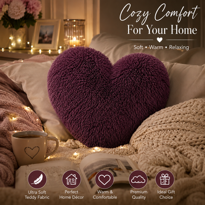 Teddy Cuddles Heart Shape Teddy Fleece Cushion – Soft Filled Decorative Cushion | Night Zone