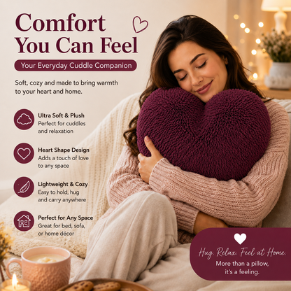 Teddy Cuddles Heart Shape Teddy Fleece Cushion – Soft Filled Decorative Cushion | Night Zone