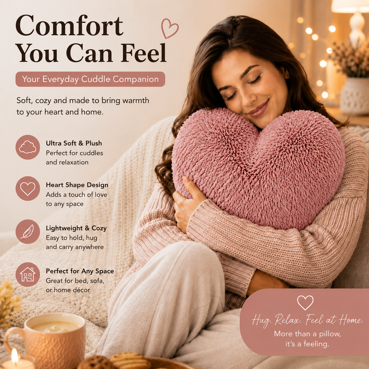 Teddy Cuddles Heart Shape Teddy Fleece Cushion – Soft Filled Decorative Cushion | Night Zone
