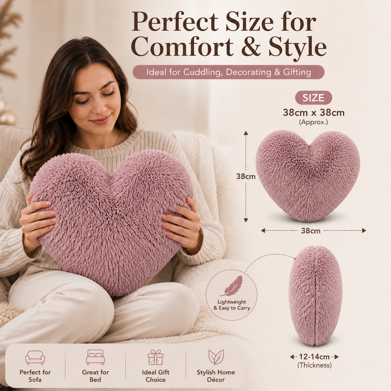 Teddy Cuddles Heart Shape Teddy Fleece Cushion – Soft Filled Decorative Cushion | Night Zone