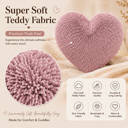 Teddy Cuddles Heart Shape Teddy Fleece Cushion – Soft Filled Decorative Cushion | Night Zone