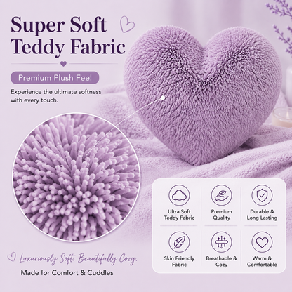 Teddy Cuddles Heart Shape Teddy Fleece Cushion – Soft Filled Decorative Cushion | Night Zone